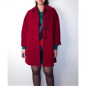 Vintage wool single breasted over coat women lipstick red/ oversized relaxed fit